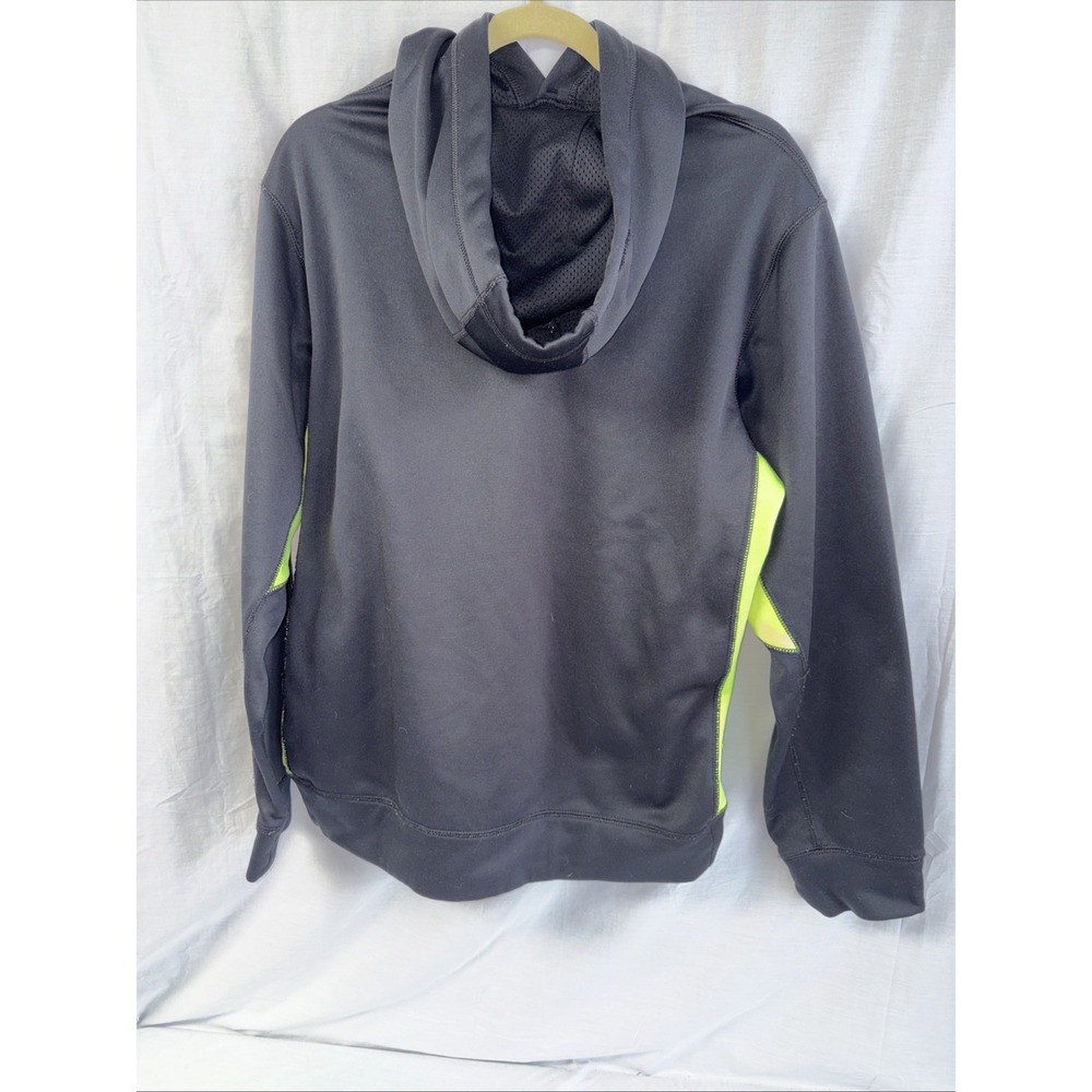 Nike Hoodie Mens Medium Therma Fit Black Neon Green Swoosh Pullover Sweatshirt - Picture 3 of 14